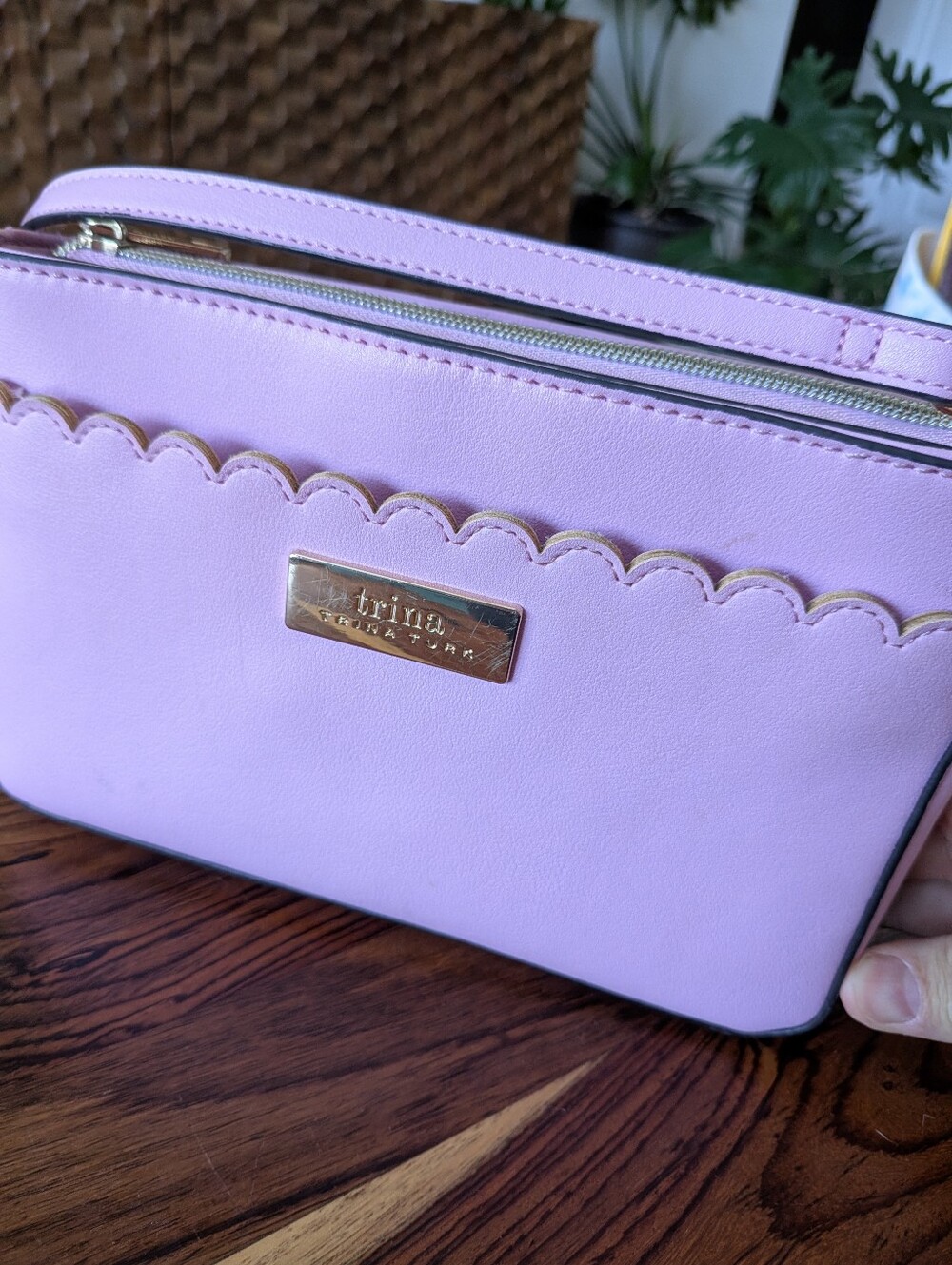 TRINA TURK Pink Scalloped Crossbody Bag Faux Leather Shoulder Purse